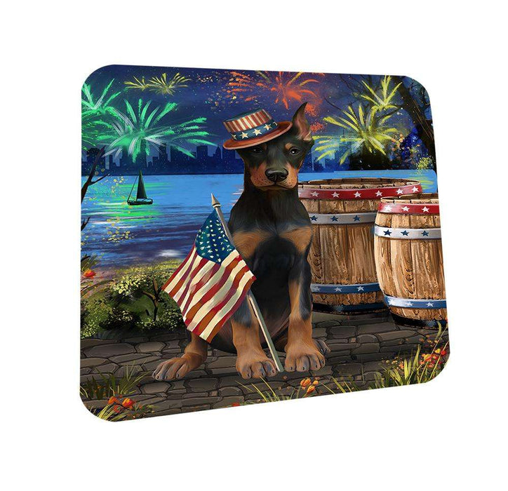 4th of July Independence Day Fireworks Doberman Pinscher Dog at the Lake Coasters Set of 4 CST51109