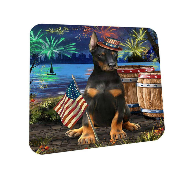 4th of July Independence Day Fireworks Doberman Pinscher Dog at the Lake Coasters Set of 4 CST51110