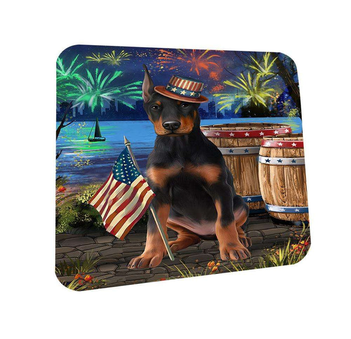 4th of July Independence Day Fireworks Doberman Pinscher Dog at the Lake Coasters Set of 4 CST51111