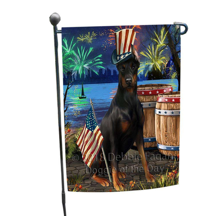 4th of July Independence Day Fireworks Doberman Pinscher Dog at the Lake Garden Flag GFLG51070