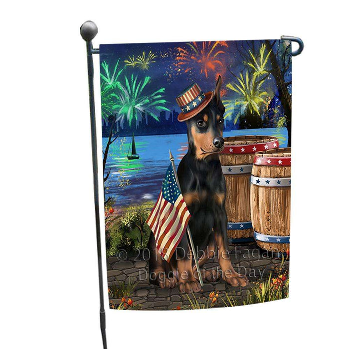 4th of July Independence Day Fireworks Doberman Pinscher Dog at the Lake Garden Flag GFLG51071
