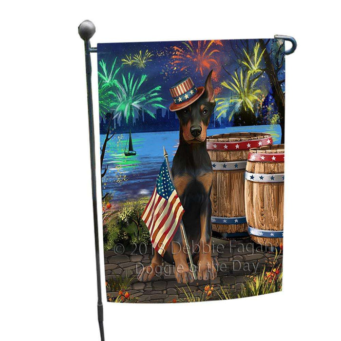 4th of July Independence Day Fireworks Doberman Pinscher Dog at the Lake Garden Flag GFLG51072