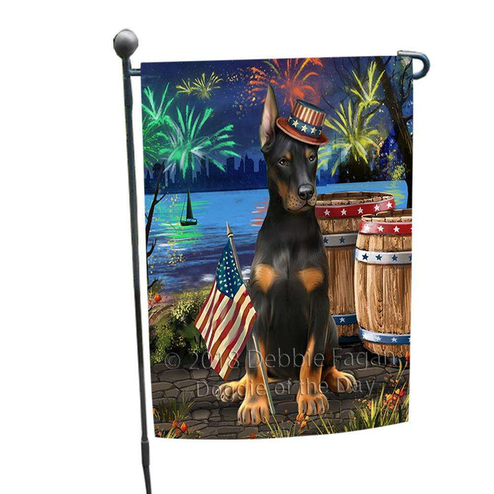 4th of July Independence Day Fireworks Doberman Pinscher Dog at the Lake Garden Flag GFLG51073