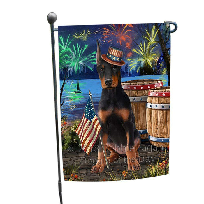4th of July Independence Day Fireworks Doberman Pinscher Dog at the Lake Garden Flag GFLG51074