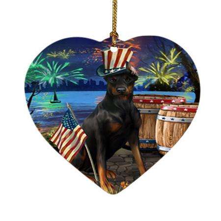 4th of July Independence Day Fireworks Doberman Pinscher Dog at the Lake Heart Christmas Ornament HPOR51148