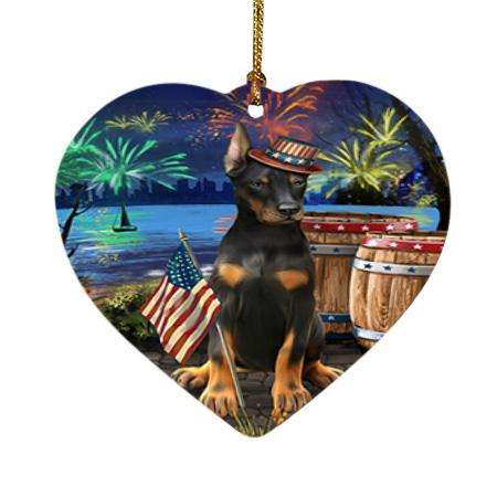4th of July Independence Day Fireworks Doberman Pinscher Dog at the Lake Heart Christmas Ornament HPOR51151