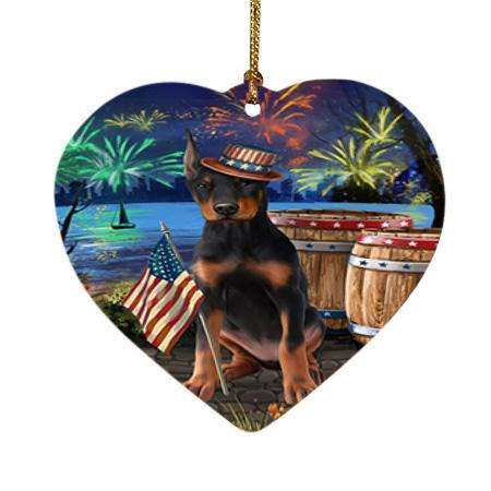 4th of July Independence Day Fireworks Doberman Pinscher Dog at the Lake Heart Christmas Ornament HPOR51152