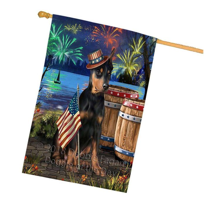 4th of July Independence Day Fireworks Doberman Pinscher Dog at the Lake House Flag FLG51207