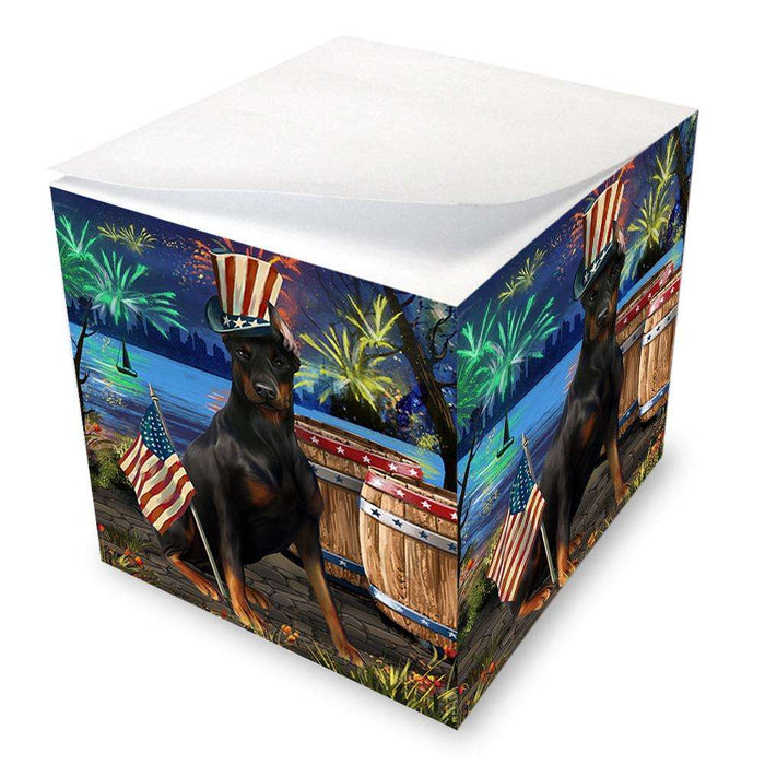4th of July Independence Day Fireworks Doberman Pinscher Dog at the Lake Note Cube NOC51148