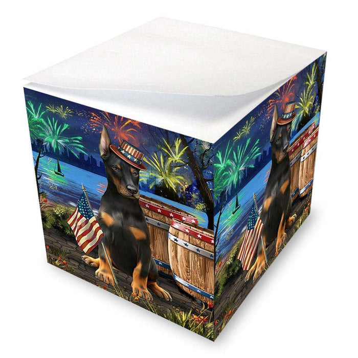 4th of July Independence Day Fireworks Doberman Pinscher Dog at the Lake Note Cube NOC51151