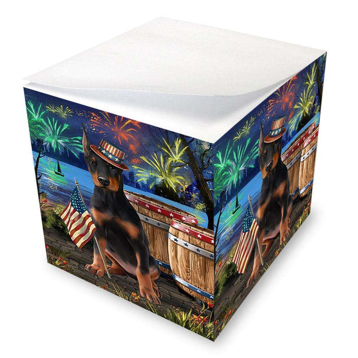 4th of July Independence Day Fireworks Doberman Pinscher Dog at the Lake Note Cube NOC51152