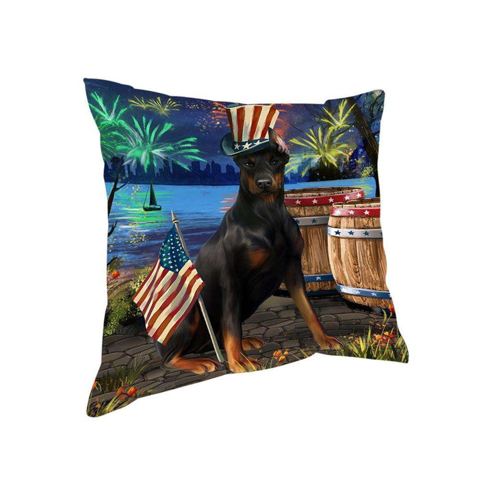 4th of July Independence Day Fireworks Doberman Pinscher Dog at the Lake Pillow PIL60656