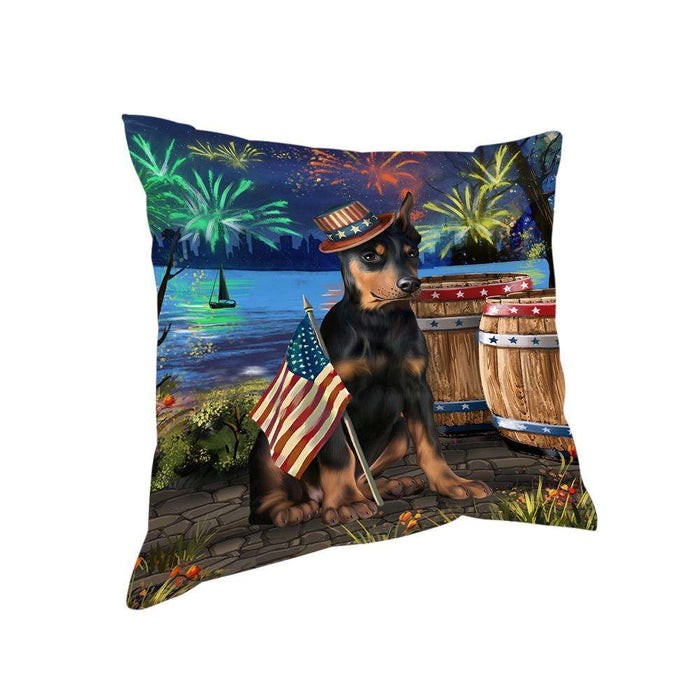 4th of July Independence Day Fireworks Doberman Pinscher Dog at the Lake Pillow PIL60660