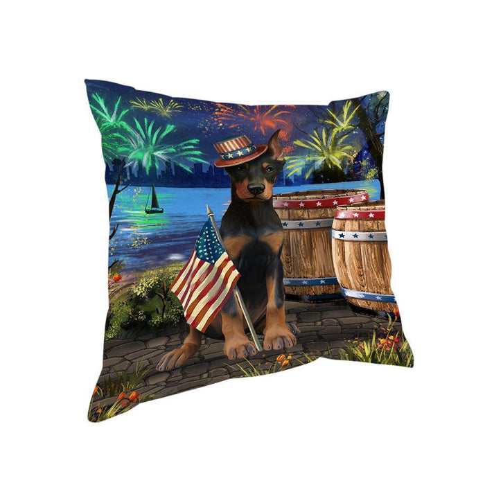 4th of July Independence Day Fireworks Doberman Pinscher Dog at the Lake Pillow PIL60664