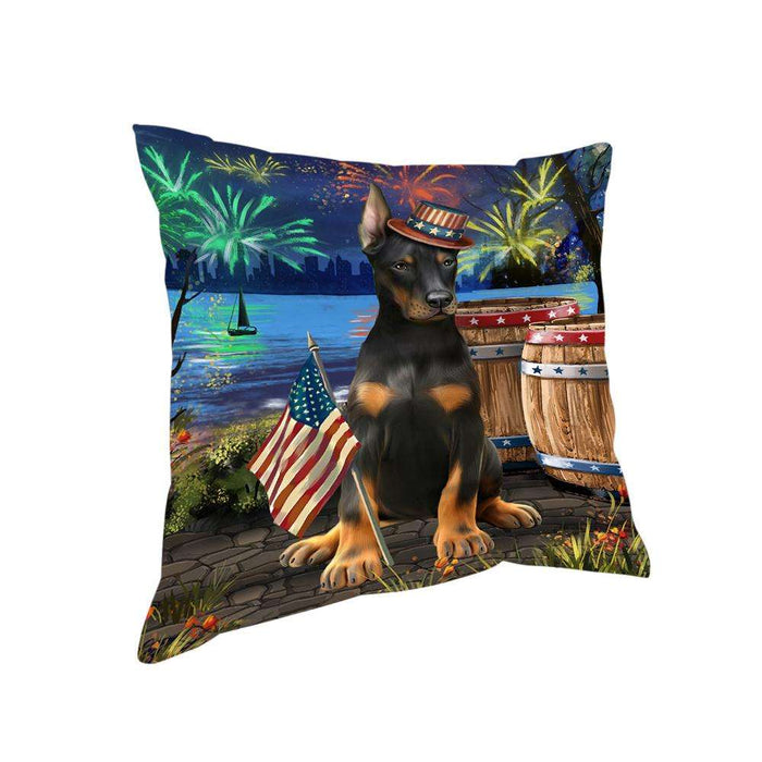 4th of July Independence Day Fireworks Doberman Pinscher Dog at the Lake Pillow PIL60668
