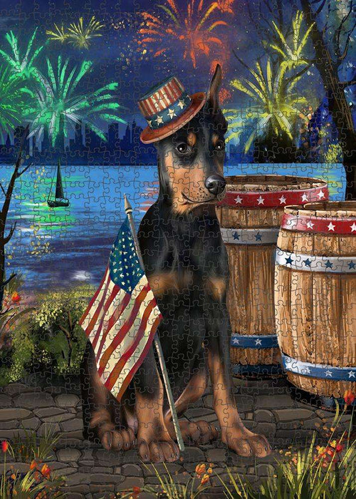 4th of July Independence Day Fireworks Doberman Pinscher Dog at the Lake Puzzle with Photo Tin PUZL57309