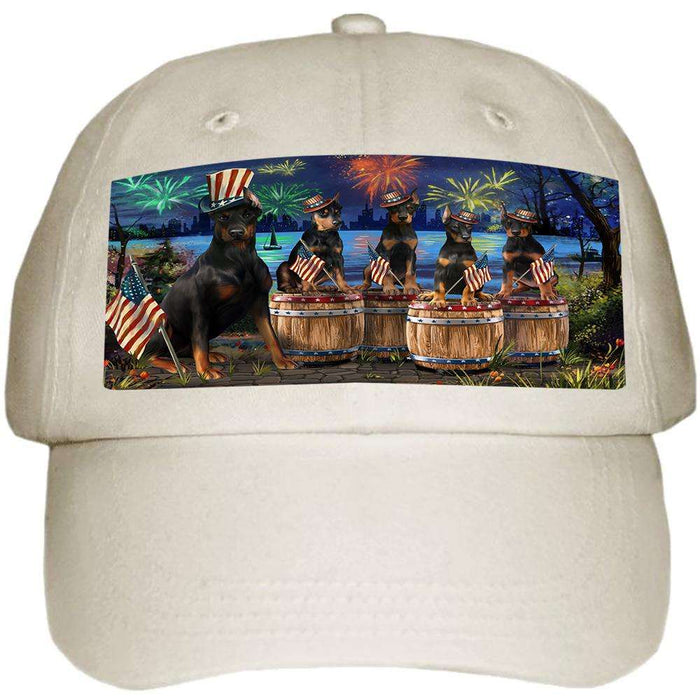 4th of July Independence Day Fireworks Doberman Pinschers at the Lake Ball Hat Cap HAT56832