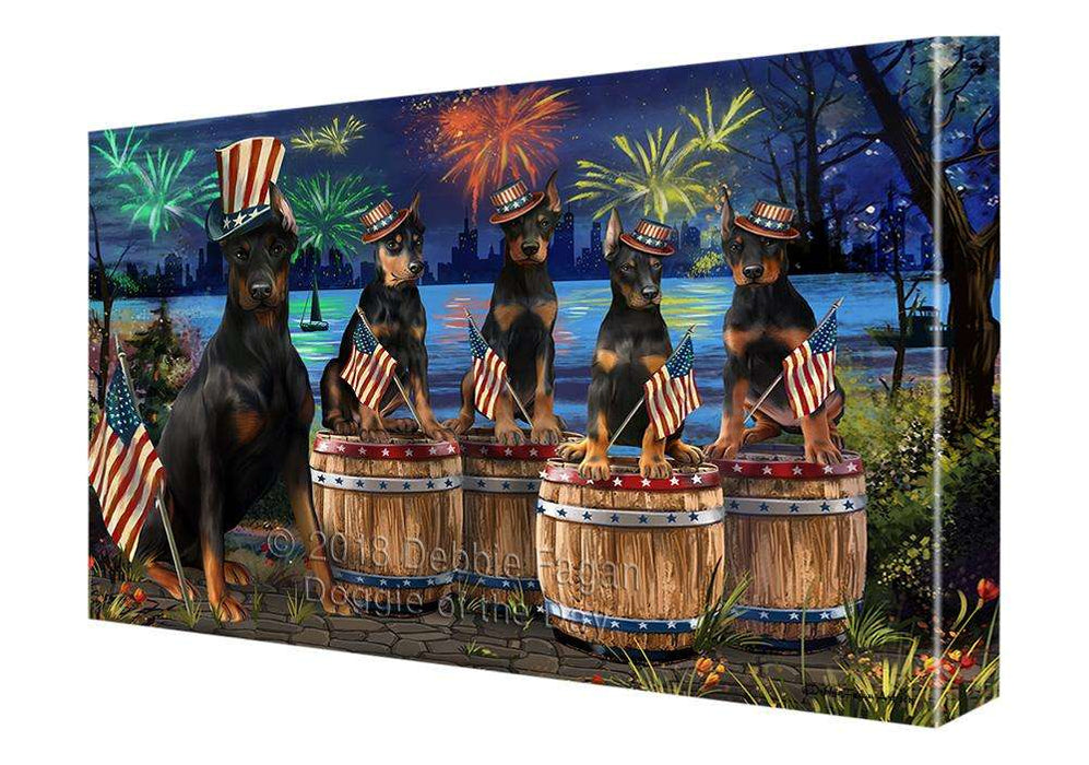 4th of July Independence Day Fireworks Doberman Pinschers at the Lake Canvas Print Wall Art Décor CVS75887