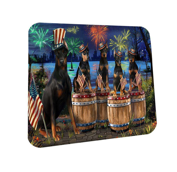 4th of July Independence Day Fireworks Doberman Pinschers at the Lake Coasters Set of 4 CST50992