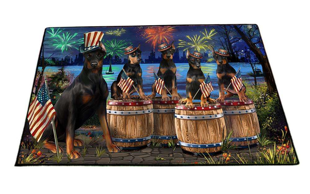 4th of July Independence Day Fireworks Doberman Pinschers at the Lake Floormat FLMS50925