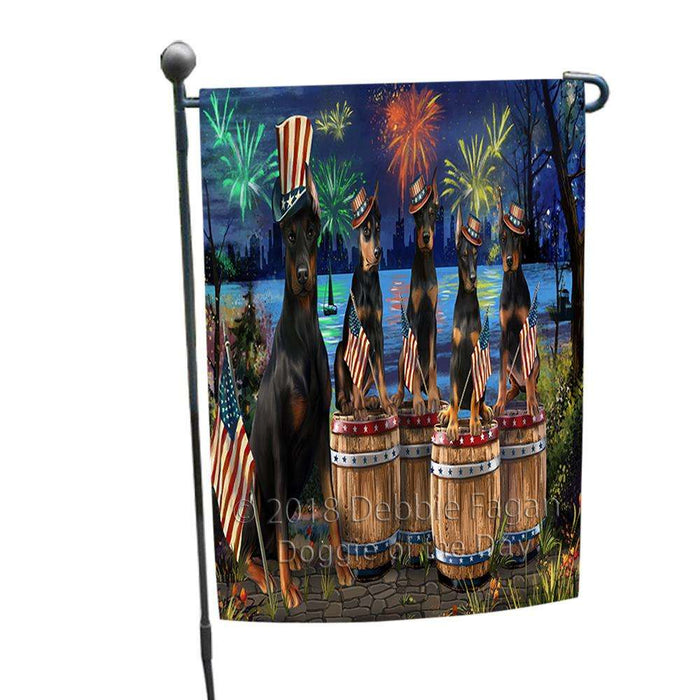 4th of July Independence Day Fireworks Doberman Pinschers at the Lake Garden Flag GFLG50955