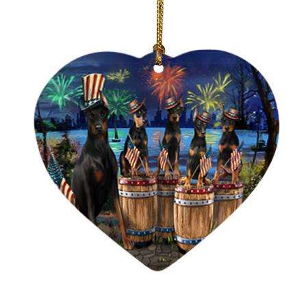 4th of July Independence Day Fireworks Doberman Pinschers at the Lake Heart Christmas Ornament HPOR51033
