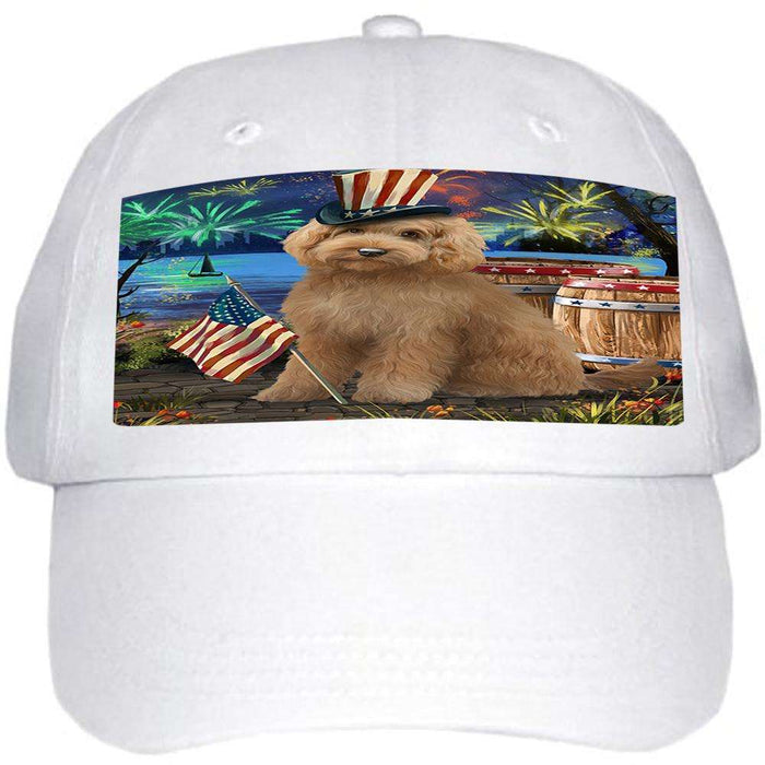 4th of July Independence Day Fireworks Goldendoodle Dog at the Lake Ball Hat Cap HAT57192