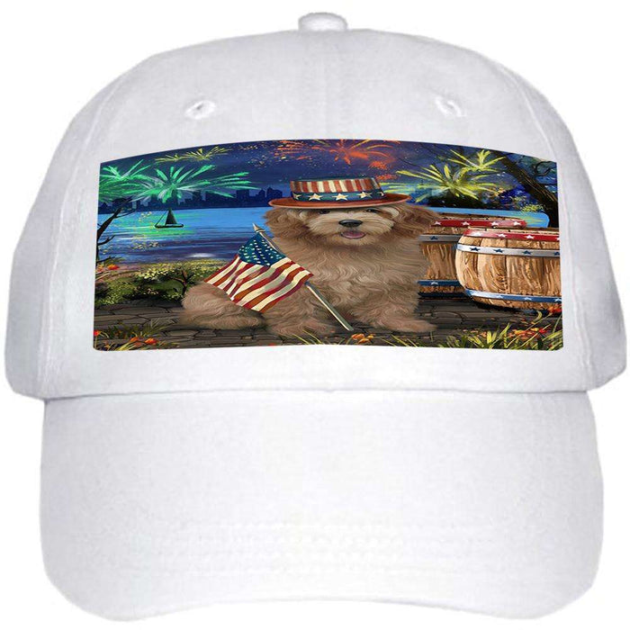 4th of July Independence Day Fireworks Goldendoodle Dog at the Lake Ball Hat Cap HAT57195