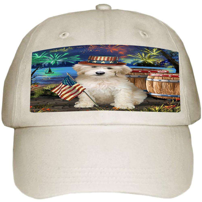 4th of July Independence Day Fireworks Goldendoodle Dog at the Lake Ball Hat Cap HAT57204