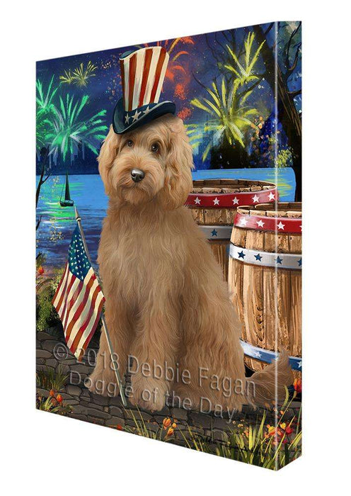 4th of July Independence Day Fireworks Goldendoodle Dog at the Lake Canvas Print Wall Art Décor CVS76967