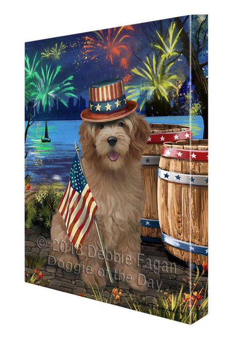 4th of July Independence Day Fireworks Goldendoodle Dog at the Lake Canvas Print Wall Art Décor CVS76976
