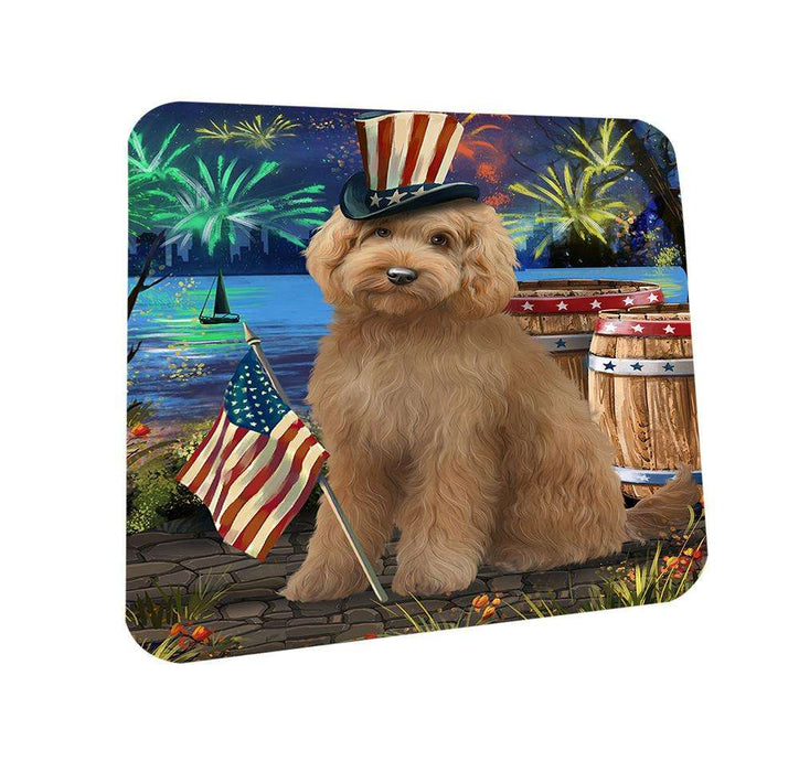 4th of July Independence Day Fireworks Goldendoodle Dog at the Lake Coasters Set of 4 CST51112