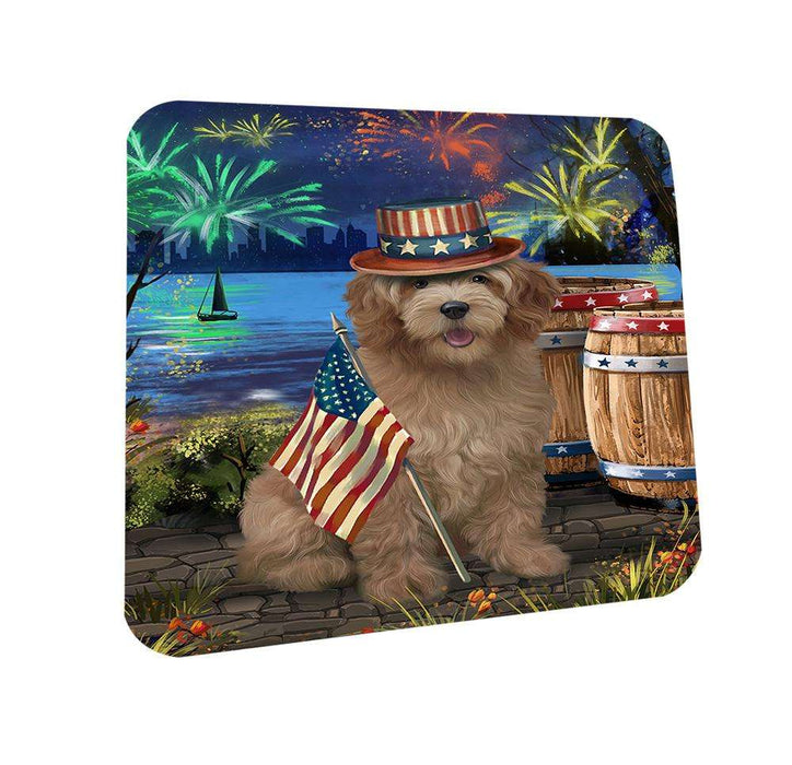 4th of July Independence Day Fireworks Goldendoodle Dog at the Lake Coasters Set of 4 CST51113