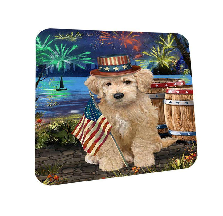 4th of July Independence Day Fireworks Goldendoodle Dog at the Lake Coasters Set of 4 CST51114