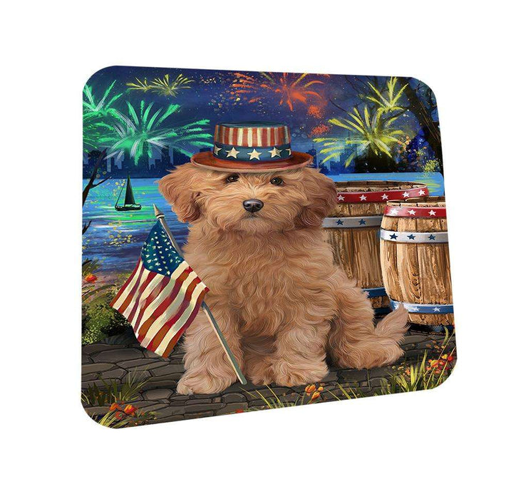 4th of July Independence Day Fireworks Goldendoodle Dog at the Lake Coasters Set of 4 CST51115