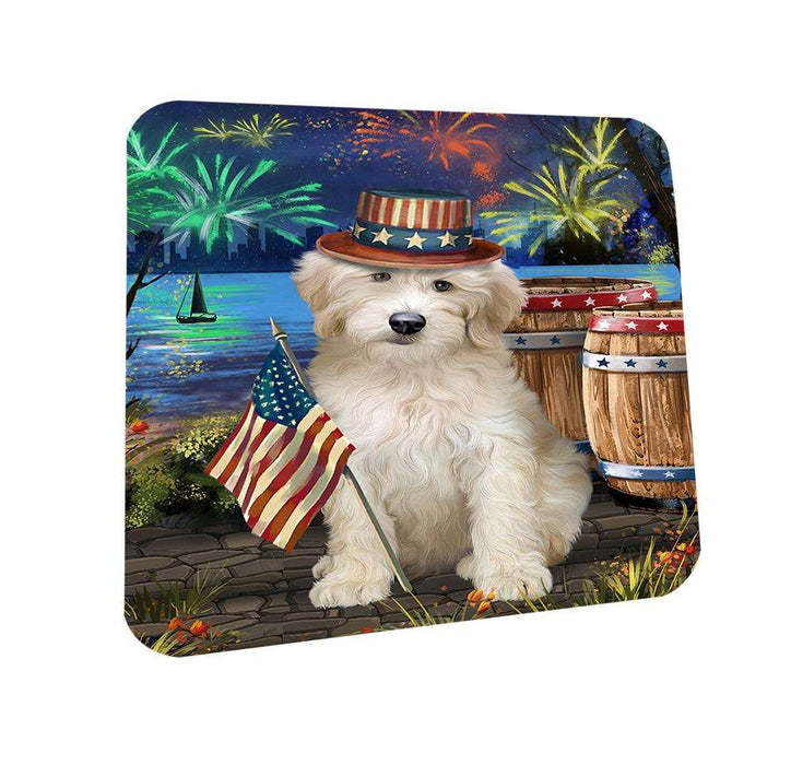 4th of July Independence Day Fireworks Goldendoodle Dog at the Lake Coasters Set of 4 CST51116