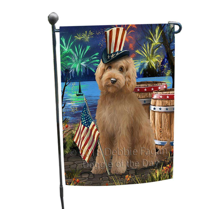 4th of July Independence Day Fireworks Goldendoodle Dog at the Lake Garden Flag GFLG51075
