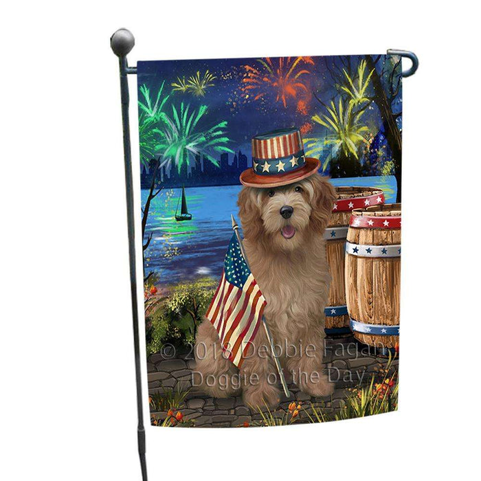 4th of July Independence Day Fireworks Goldendoodle Dog at the Lake Garden Flag GFLG51076