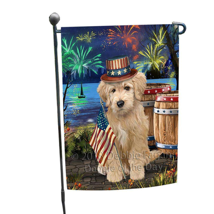 4th of July Independence Day Fireworks Goldendoodle Dog at the Lake Garden Flag GFLG51077