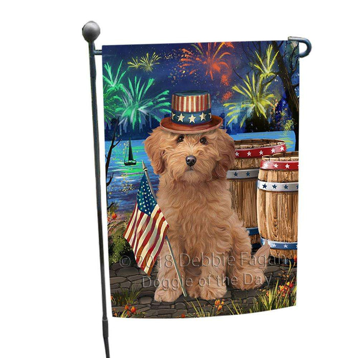 4th of July Independence Day Fireworks Goldendoodle Dog at the Lake Garden Flag GFLG51078