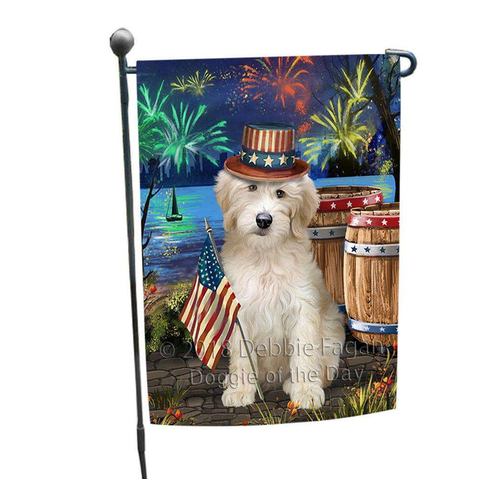 4th of July Independence Day Fireworks Goldendoodle Dog at the Lake Garden Flag GFLG51079