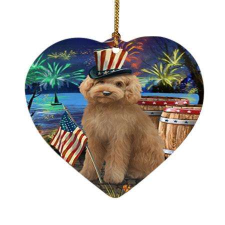 4th of July Independence Day Fireworks Goldendoodle Dog at the Lake Heart Christmas Ornament HPOR51153