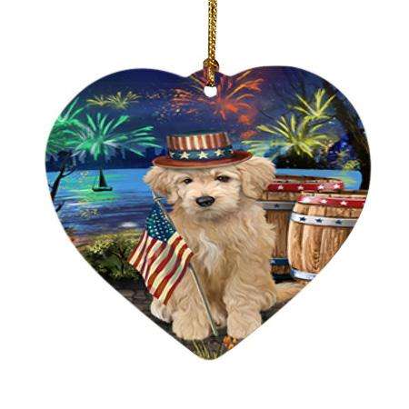 4th of July Independence Day Fireworks Goldendoodle Dog at the Lake Heart Christmas Ornament HPOR51155