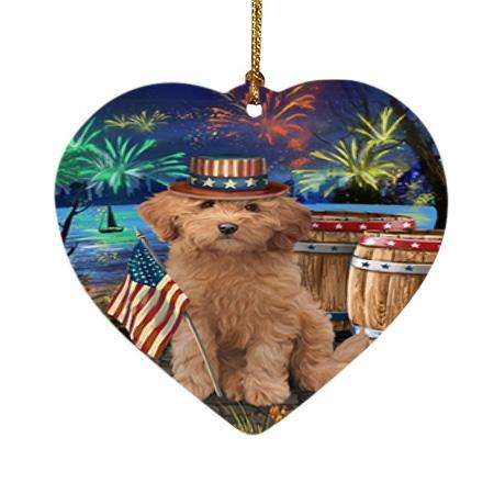 4th of July Independence Day Fireworks Goldendoodle Dog at the Lake Heart Christmas Ornament HPOR51156