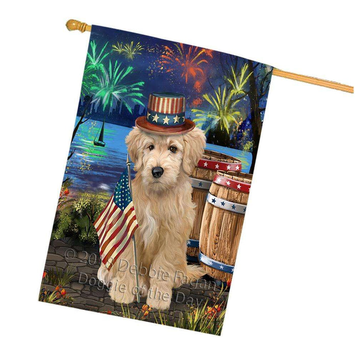 4th of July Independence Day Fireworks Goldendoodle Dog at the Lake House Flag FLG51213