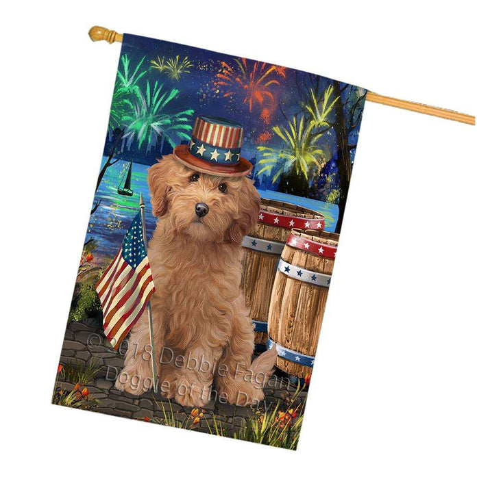 4th of July Independence Day Fireworks Goldendoodle Dog at the Lake House Flag FLG51214