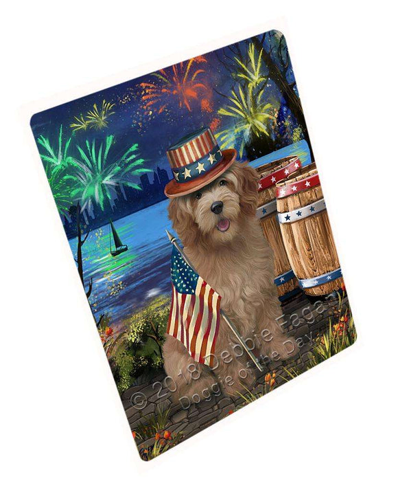4th of July Independence Day Fireworks Goldendoodle Dog at the Lake Large Refrigerator / Dishwasher Magnet RMAG66972