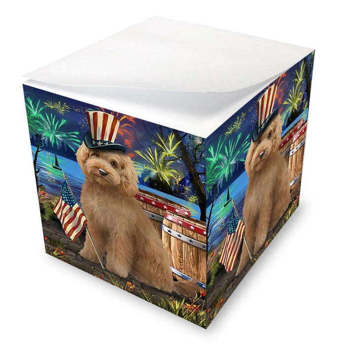 4th of July Independence Day Fireworks Goldendoodle Dog at the Lake Note Cube NOC51153