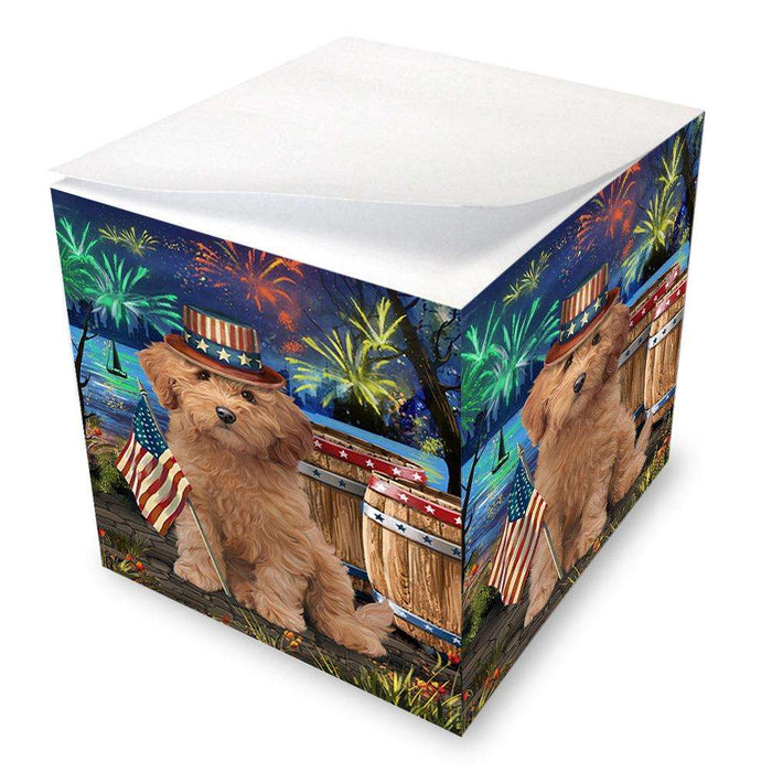 4th of July Independence Day Fireworks Goldendoodle Dog at the Lake Note Cube NOC51156