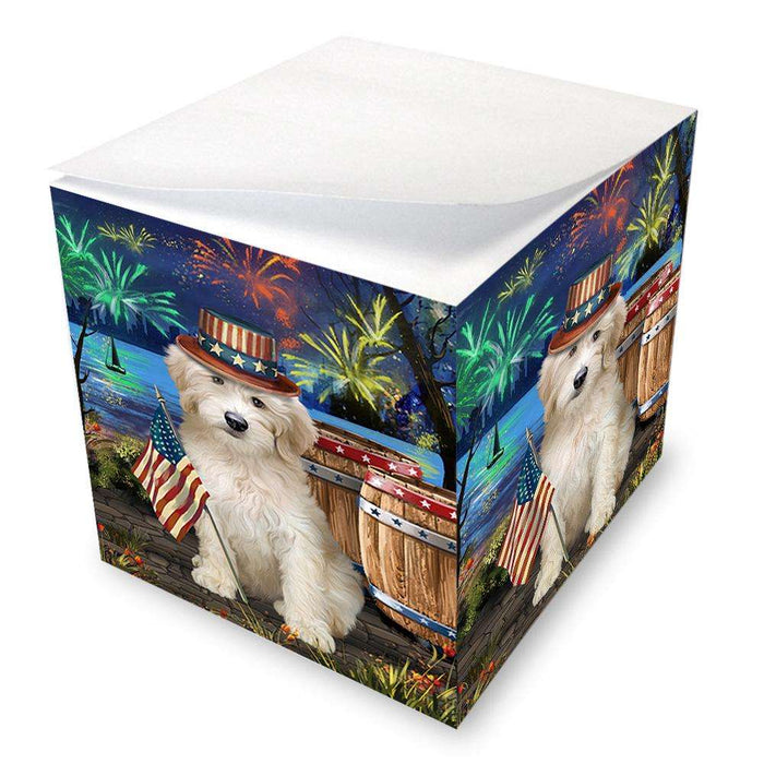 4th of July Independence Day Fireworks Goldendoodle Dog at the Lake Note Cube NOC51157